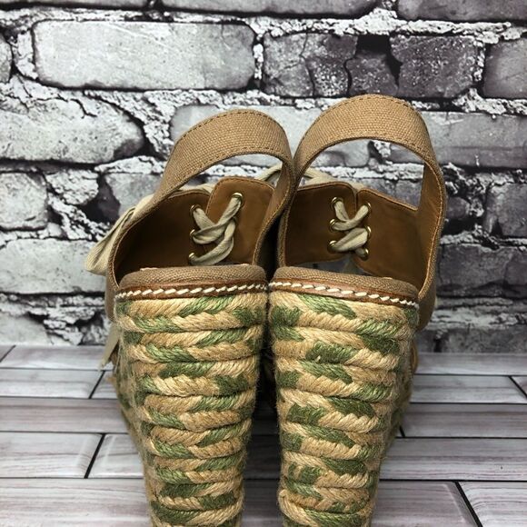 Tory Burch Brown Canvas Textile Green Tan Espadrilles Wedge Women Sz 10M US/41EU - Picture 6 of 16